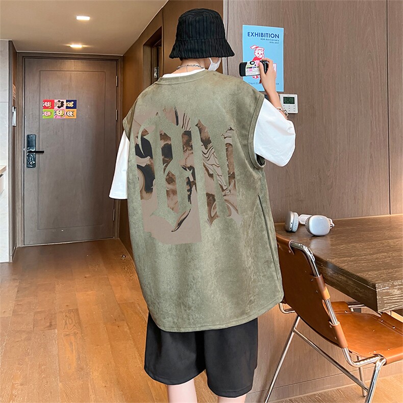 直播美式麂皮绒宽松背心无袖t恤短裤大码两件套套装 TZ42-P58图片