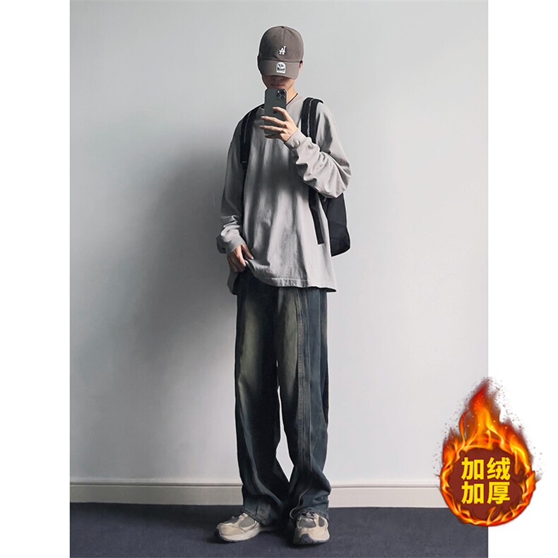 B221美式ins高街加绒加厚牛仔裤LK23134-P65控88加绒P75控98,男装牛仔裤,电商B221