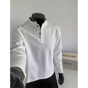 抖音得物品质美式高街重磅曼巴棉拼接cleanfit亨利领卫衣长袖T恤图片