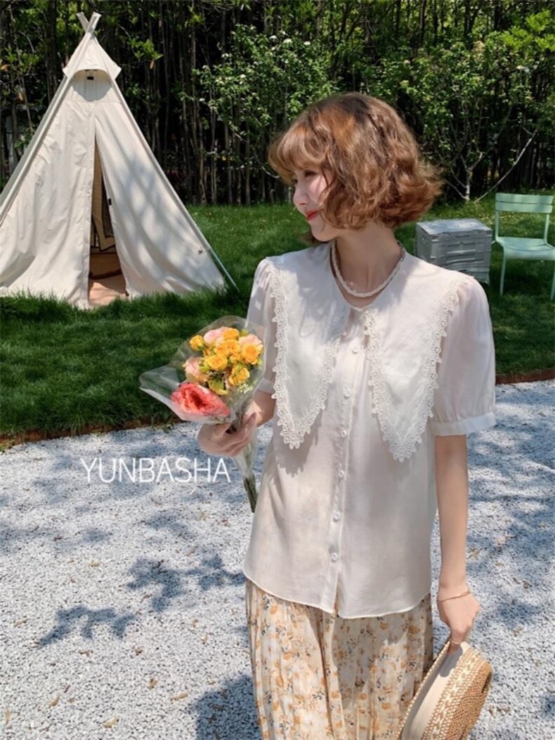 2022韵芭莎夏季新款法式尖尖领上衣，其它，韵芭莎