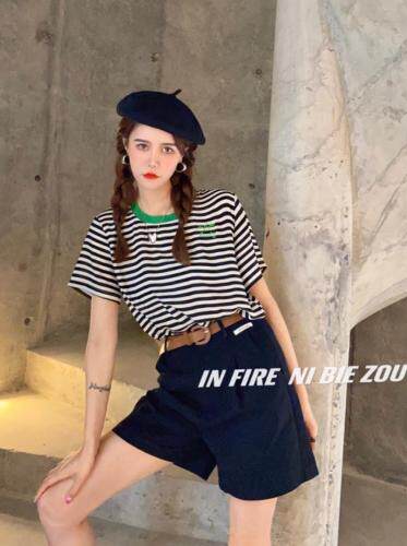 夏季新款人造丝条纹小衫，女装，你别走