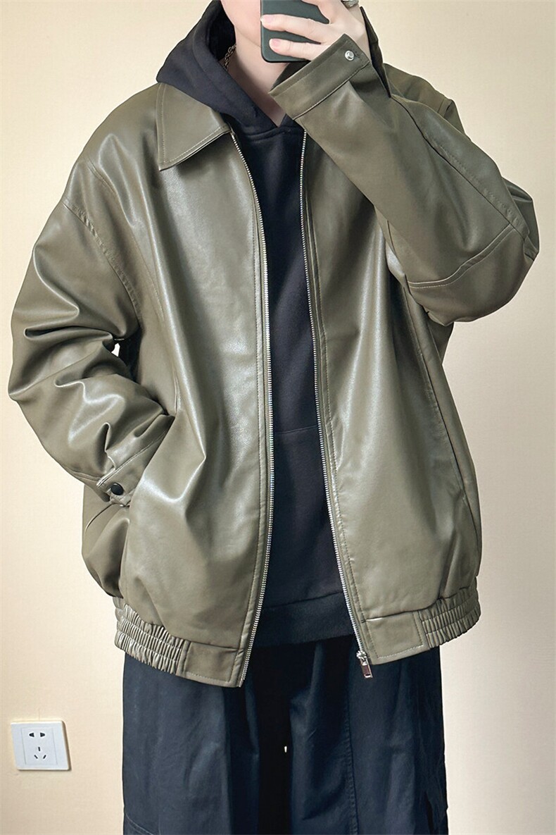 现货主推高质量皮衣外套男宽松皮夹克机车服A026P95加绒P105,男装夹克,电商A351