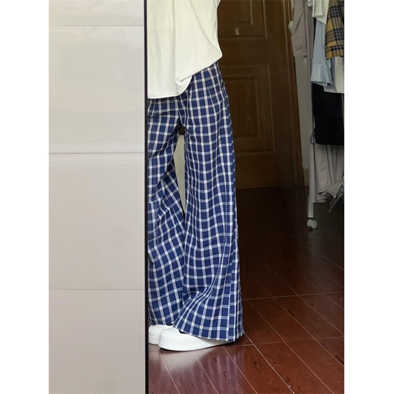 【有货】蓝色格子阔腿裤美式复古hiphop裤子宽松X814LL-特P50,男装休闲裤,星座1007（原301D）