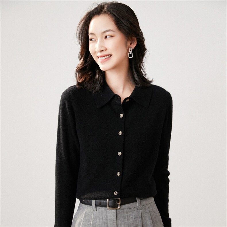纯色2024年秋季简约单排扣通勤时尚显瘦衬衣35%羊绒衫,女装羊绒衫,艾巧羊绒