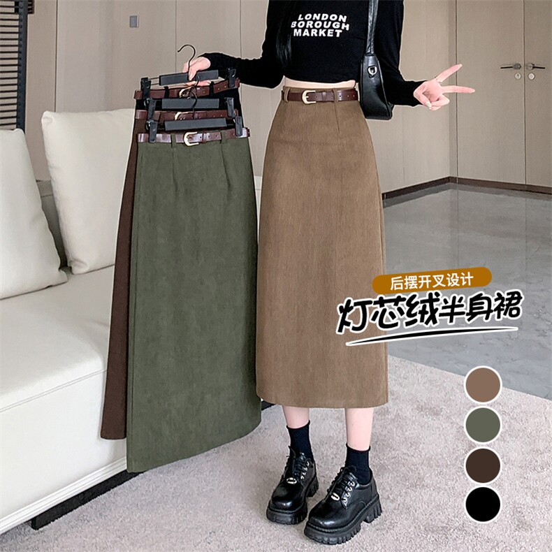 灯芯绒半身裙女秋冬直筒包臀裙A字裙2024新款裙子中长款冬裙,女装半身裙,梦白服饰厂