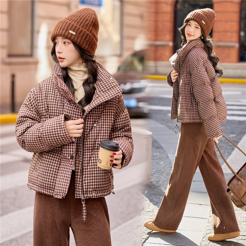 【bao款大货已出】2025冬装新款韩版休闲格纹立领白鸭绒羽绒服,女装羽绒服,雅静靓衣