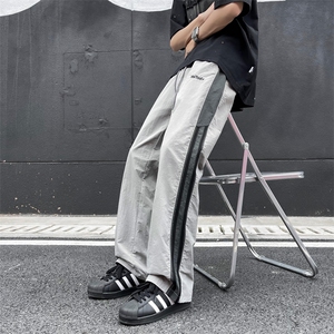 夏款男冰丝速干裤条纹拼色字母刺绣宽松长裤h5007 P38图片