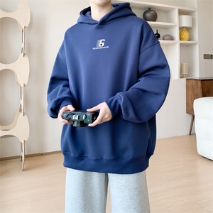 华棉内景秋冬季复古休闲宽松连帽卫衣男潮大码WY00697/P45加绒P55图片