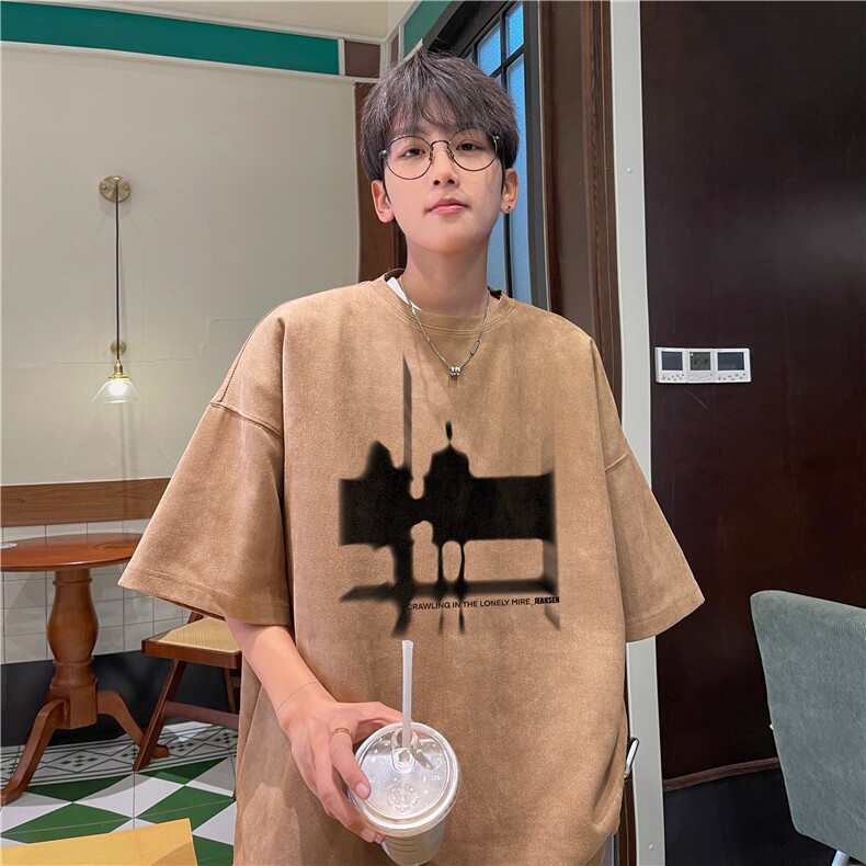 抖音直播品质夏季新款麂皮绒潮流印花短袖djp314-特批23控39,男装T恤,星座605(原A050)