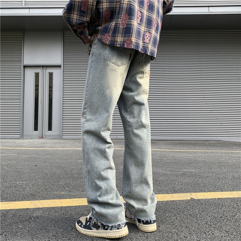 泼墨毛边高街潮流痞帅直筒宽松百搭牛仔裤ZK840-P55图片