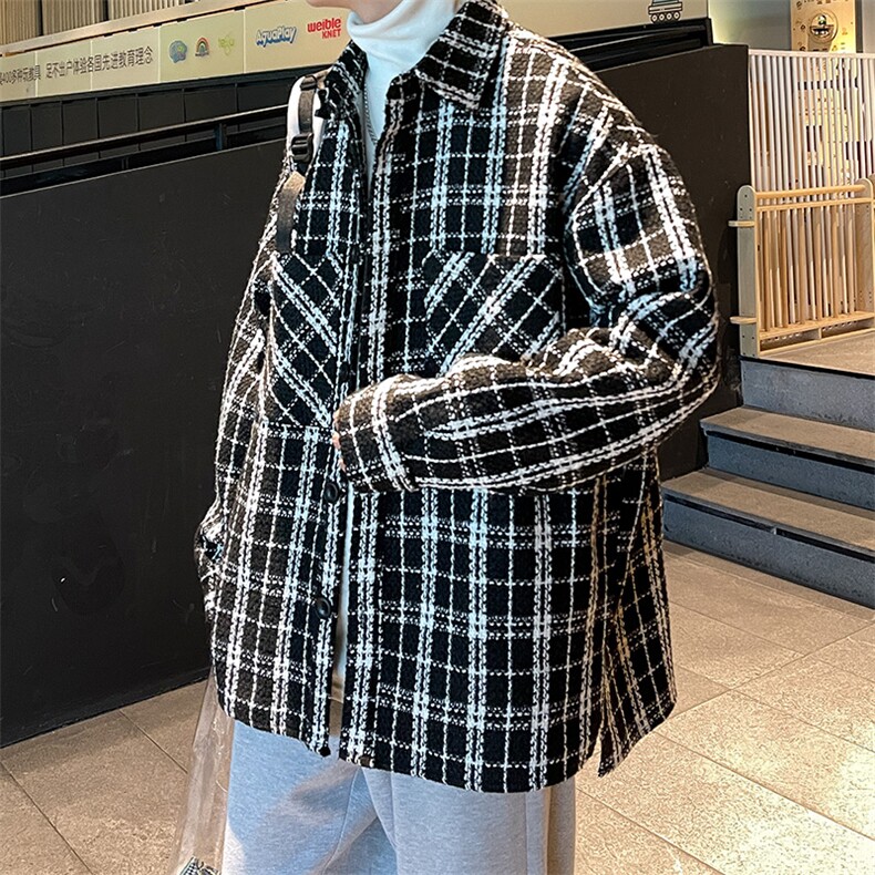 2021夹克男港风秋冬新款千鸟格呢料长袖外套男A071-C22-P68,男装夹克,电商A071