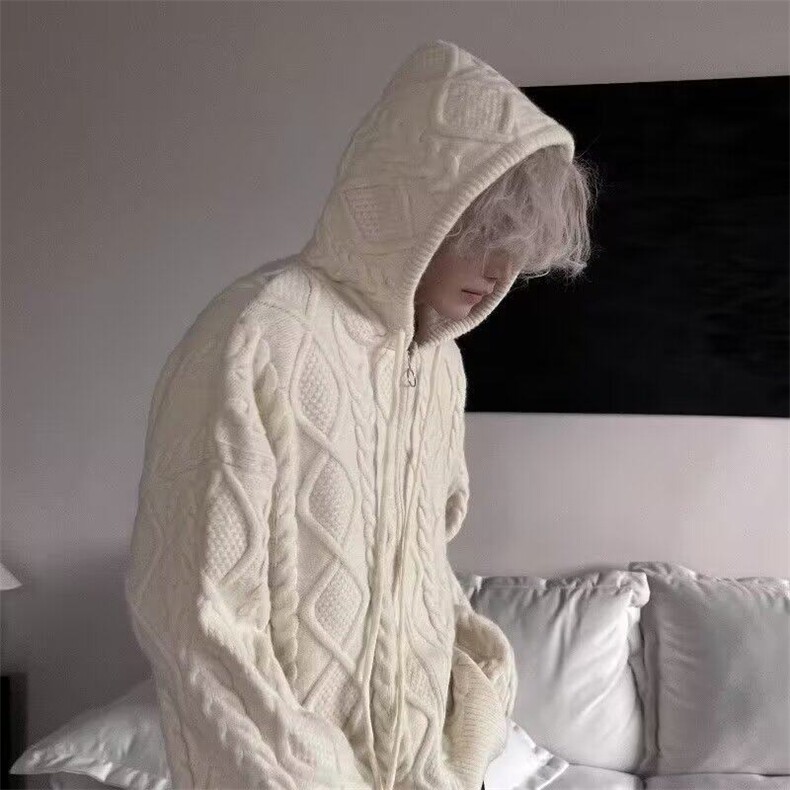 【有货】DM5710-特P65慵懒风连帽针织衫百搭拉链外毛衣男女开衫潮,男装针织衫/毛衣,星座603-2