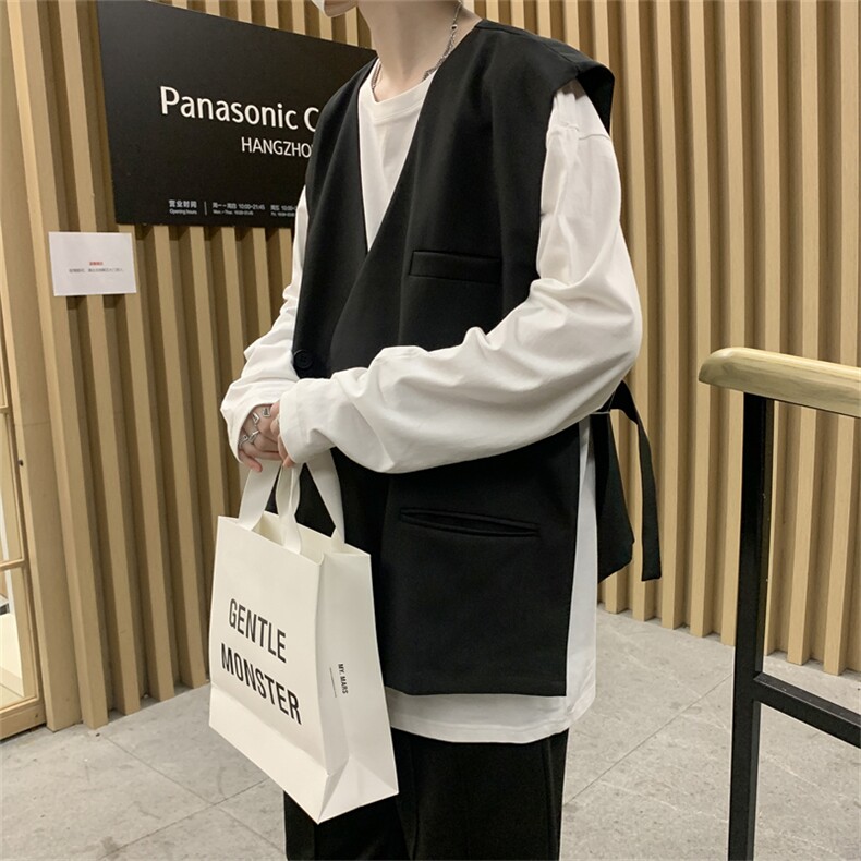 春秋装纯色多口袋马甲潮原宿风英伦西装马甲无袖背心男W1659-P39,男装背心/马甲,星座512-4