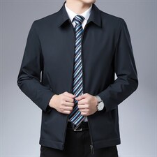 商务休闲纯色夹克男春季翻领外套中青年简约爸爸父亲装新款茄克，男装夹克，电商B212（原钱塘6029）