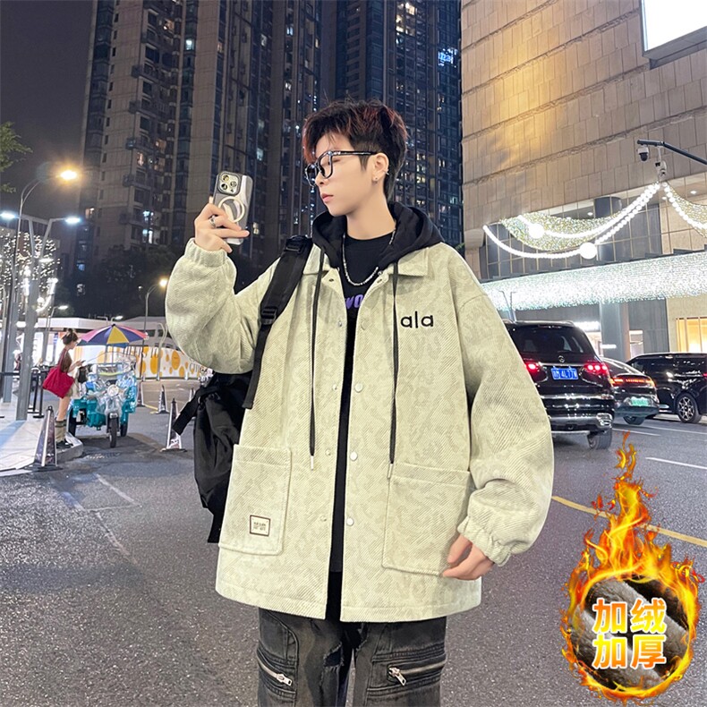 加绒加厚外套男可卸帽潮牌夹克男青少年秋冬季保暖褂子V201-P110,男装夹克,星座509