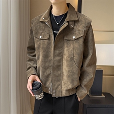 2025秋季新款现货绒感雾花皮衣男立领夹克外套DSA157B-J2559-P95，男装夹克，电商A157B