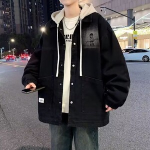 秋冬时尚可拆卸帽牛仔夹克外套男青少年学生个性休闲夹克上衣图片