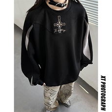 主推美式复古麂皮绒绣花圆领中性卫衣宽松外套男女D365P58，女装短外套，电商A335-1（原A458）