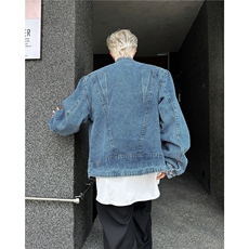 立体垫肩水洗黑灰色牛仔外套男JK8959P80，男装工装外套，星座1116-2