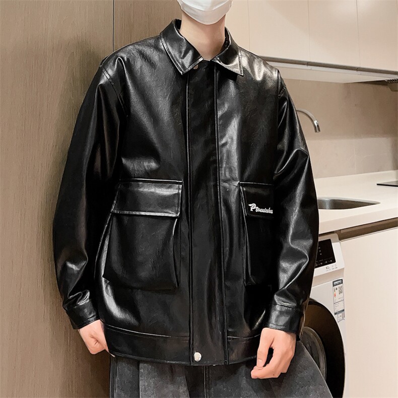 工装皮夹克男宽松情侣休闲皮衣男士外套潮流A266-PY007-P85控138,男装夹克,电商A266