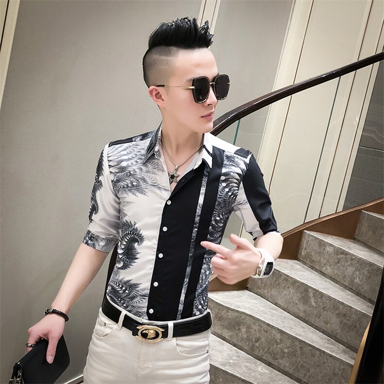 20春夏新款社会男潮流衬衫个性修身中袖夜店男衬衣A068-D830-P55,男装衬衫,星座419（原A233）