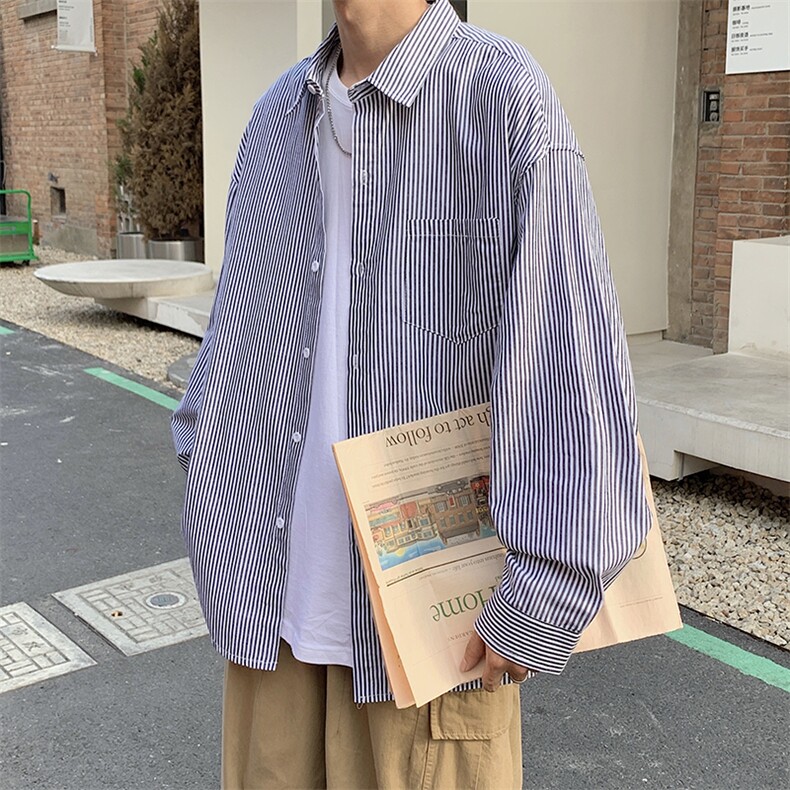条纹衬衫男长袖ins港风日系宽松休闲韩版潮流百搭上衣服C0520-p30,男装衬衫,星座1008