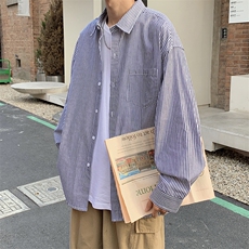 条纹衬衫男长袖ins港风日系宽松休闲韩版潮流百搭上衣服C0520-p30，男装衬衫，星座1008