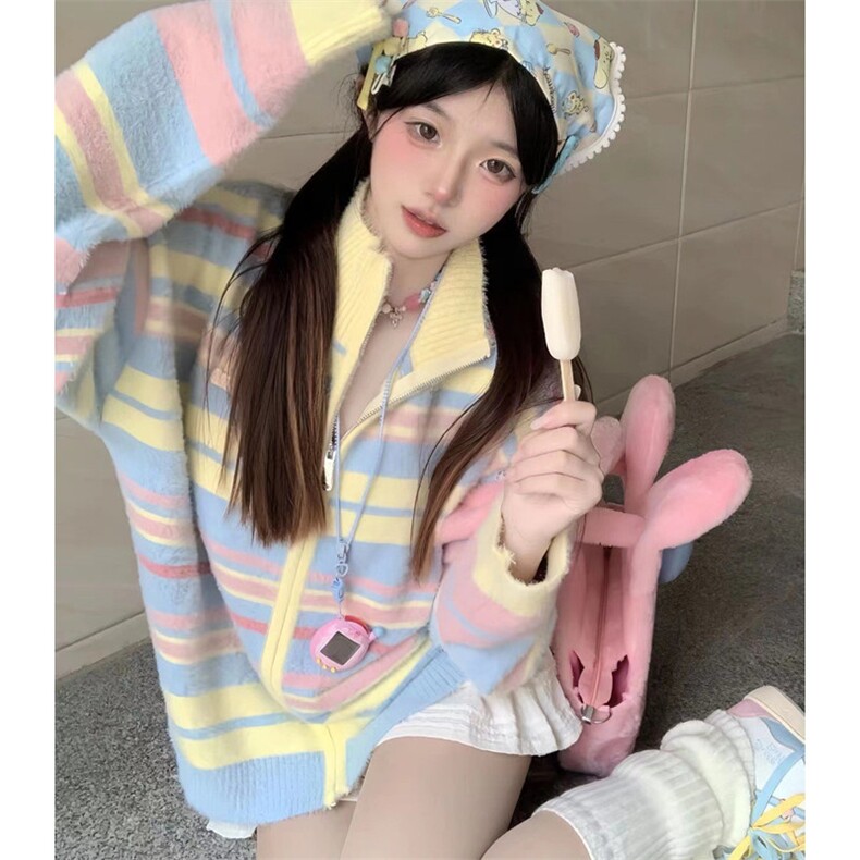 彩色毛衣外套女早初秋韩系慵懒风针织开衫秋冬多巴胺穿搭M993,男装针织衫/毛衣,星座1116A（原606A-3）