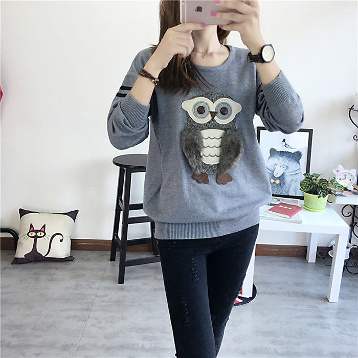 2021年秋季长袖直筒针织衫/毛衣甜美圆领卡通动漫时尚，女装针织衫/毛衣，奕阳依阁