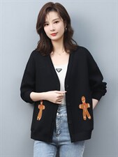 2022年春季长袖V领直筒开衫简约单件单排扣插肩袖弹力布，女装卫衣/绒衫，依倍林