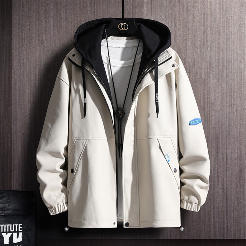 夹克男日系挂拍连帽卫衣领假俩件PU皮上衣外套DSA157B-J8068-P95,男装夹克,电商A157-1