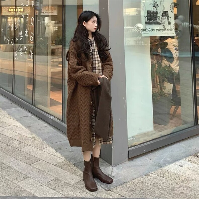 棕色开衫针织毛衣外套中长款早秋小个子上衣女初秋2025新款慵懒风,男装针织衫/毛衣,星座1210-1