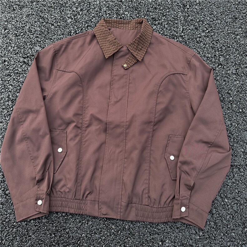 JK733-M-3XL-特P52-美式复古哈灵顿夹克防风翻领撞色格子领外套,男装夹克,星座1811B