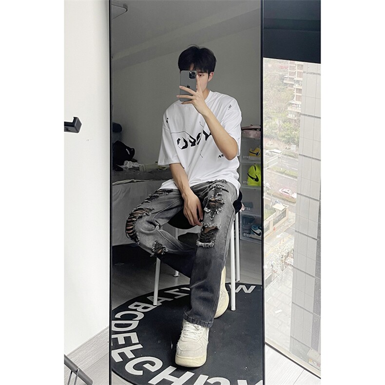 美式ins高街小众夏季破洞牛仔裤货号K729P60,男装牛仔裤,电商A063