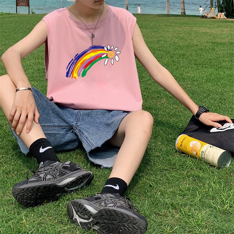 ！港风2023夏季无袖背心男加肥加大码宽松短袖T恤男BX264-P20,男装背心/马甲,电商B371