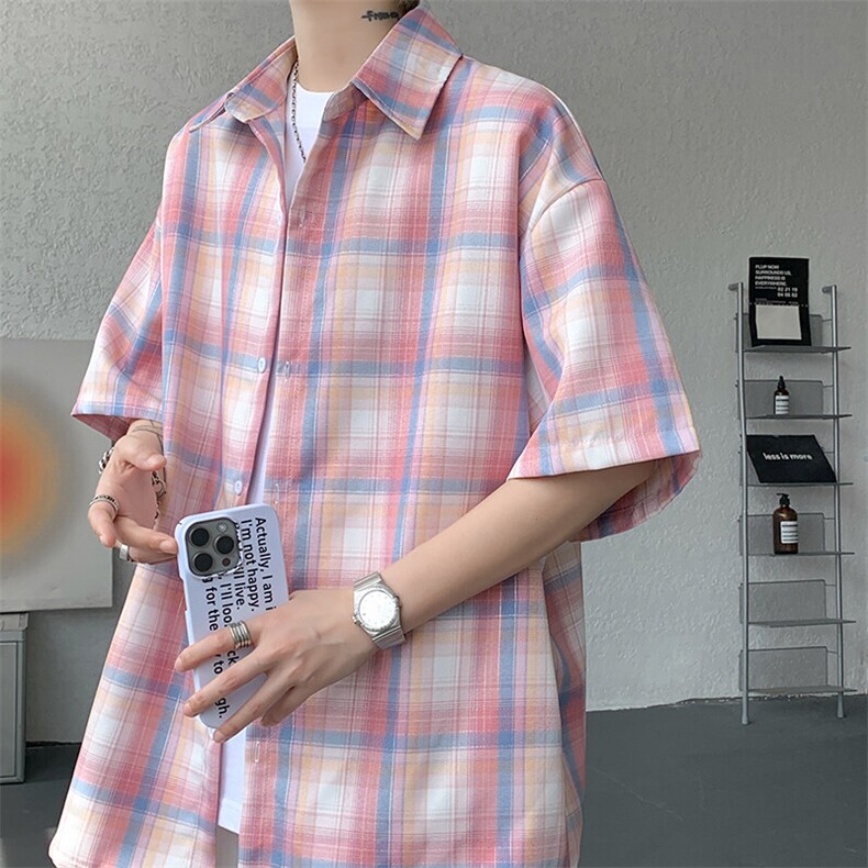 8XL-M格子短袖衬衫男夏季薄款DK制服衬衣JK学院风半袖外套DC28004图片