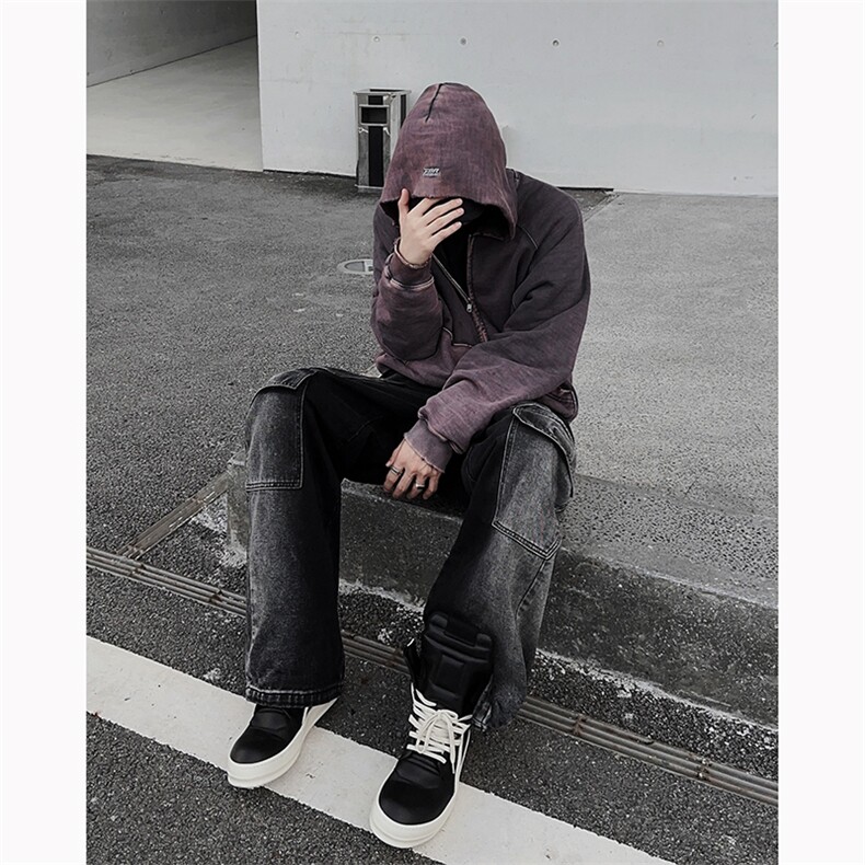 B221美式ins高街暗黑小众渐变色宽松工装牛仔裤LK23143-P80控108,男装牛仔裤,电商B221