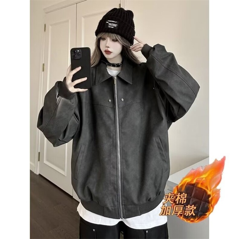 夹棉皮棉衣原版高质量棕色灰色LF1008p75特,男装棉衣,电商D256-2(原A064-2)