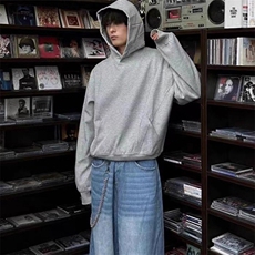抖音得物高品质二开美式高街重磅结构辑明线纹理连帽卫衣外套W109，男装卫衣，电商A486