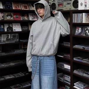 抖音得物高品质二开美式高街重磅结构辑明线纹理连帽卫衣外套W109图片