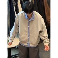格纹假两件开衫卫衣男秋季学院风外套宽松衬衫领上衣W817，男装衬衫，星座1116A（原606A-3）