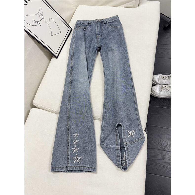 B221 美式ins高街暗黑刺绣修身微喇牛仔裤LK25605-特P45控78图片