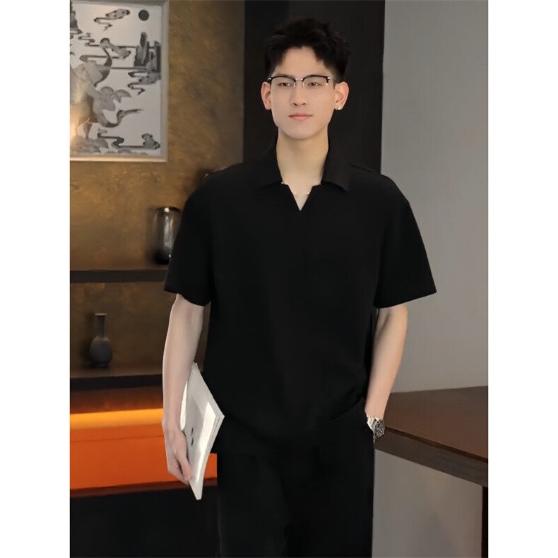 网图现货原版面料夏季新款V领拼接polo衫男短袖T恤TX09P58图片