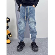 高街复古个性提花牛仔裤男2025春秋新款时尚宽松束脚裤百搭休闲裤，男装休闲裤，星座506A