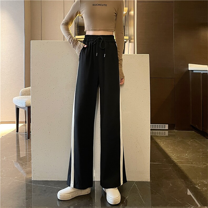 XZ613-2-K031-P50宽松侧边条纹西装阔腿裤女高腰坠感显瘦运动裤,男装休闲裤,星座911-2(原星座613-2）