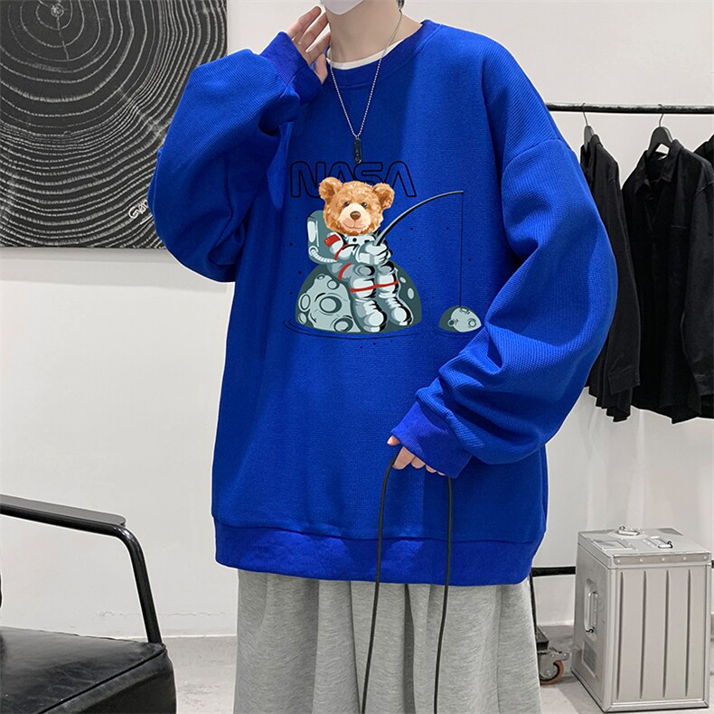华夫格卫衣圆领卫衣男大码长袖t恤男外套HW76251-P30加绒款-P40,男装卫衣,电商A040
