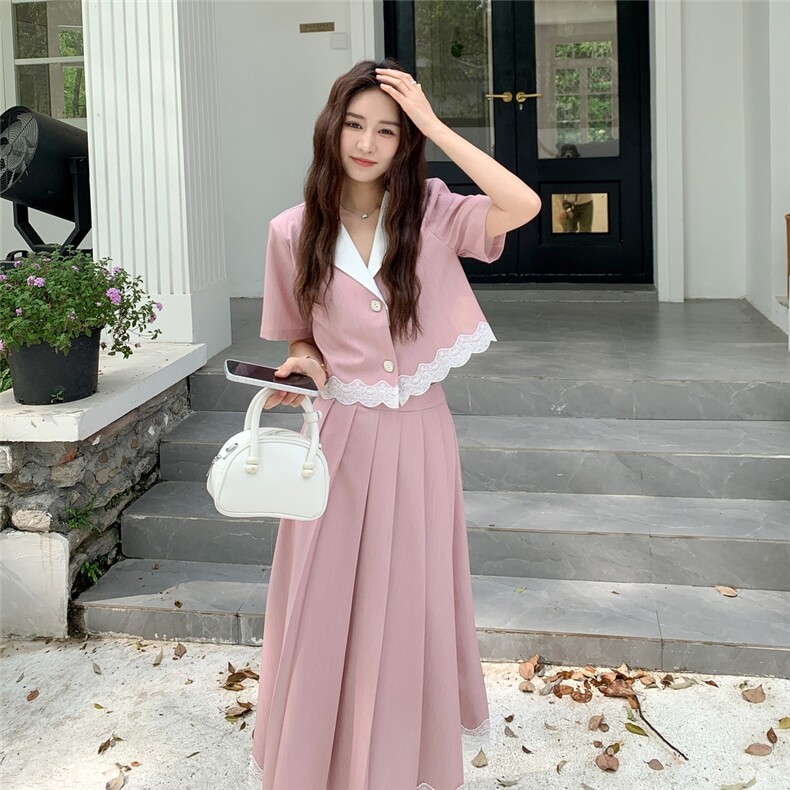 今日新品/数据款粉色连衣裙套装两件套2C323-11132-P155-K218,女装套装/套裙,2C323