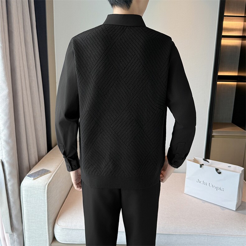 2025抖音男士假两件卫衣衬衫领新款刺绣针织打底衫CS23--P68,男装T恤,电商B278