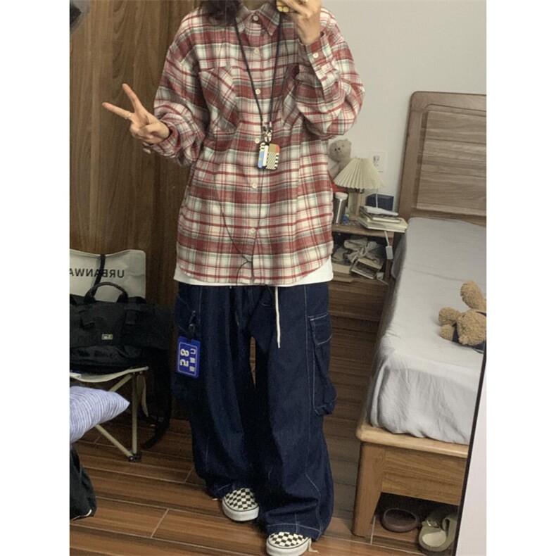 【有货】cleanfit红色格子衬衫设计感高级美式衬衣长袖K342LL-P45,男装衬衫,星座1007（原301D）