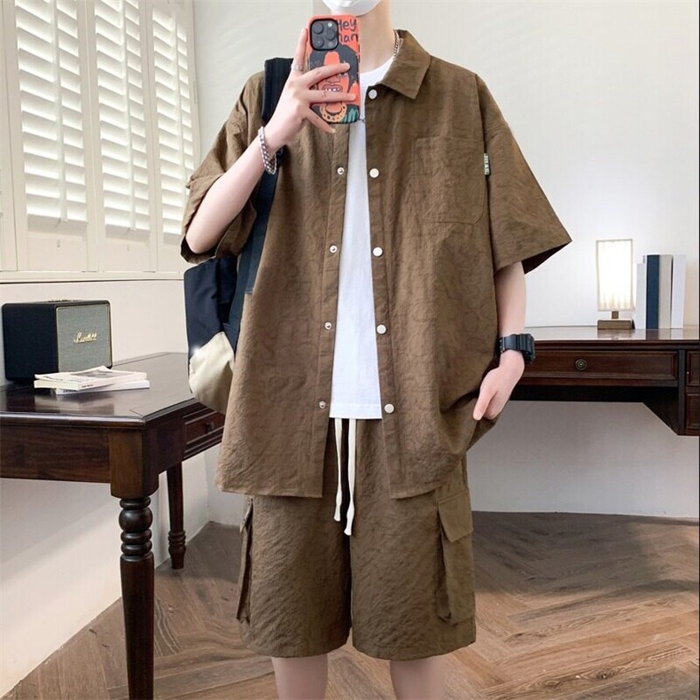 2025年薄款休闲衬衫套装款衣服夏季新款潮流帅气搭配短裤两件,男装牛仔裤,星座218-1（原230）